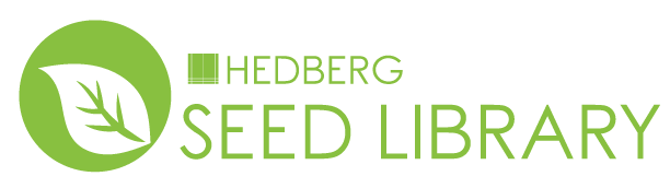 Hedberg Seed Library with a small green leaf as the logo