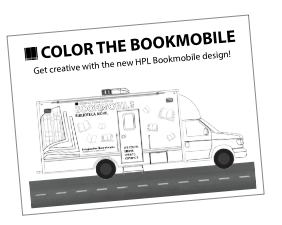 Color the bookmobile with an outline drawing of the hpl bookmobile