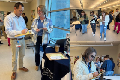 Blain's Supply employees signing up for library cards