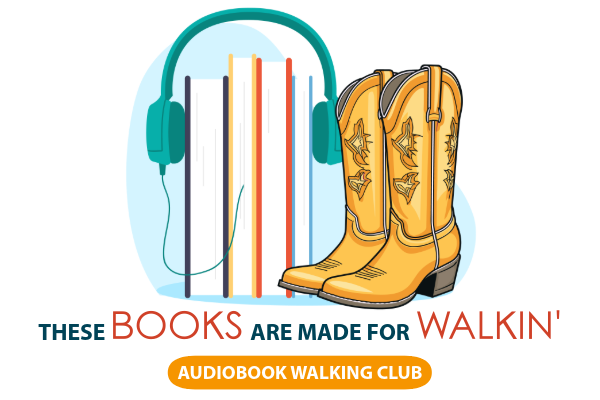 Headphones around stack of books with yellow cowboy boots on the right