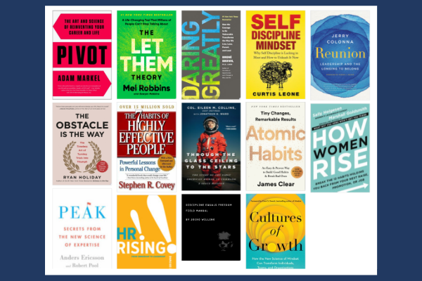multiple book covers featuring themes of professional development