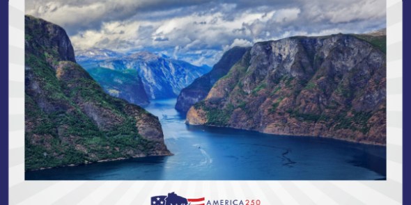 Fjord with clouds and blue sky