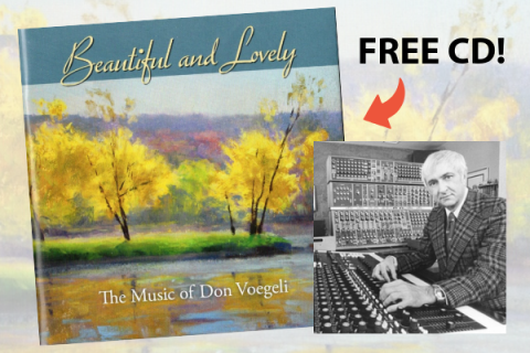 cd covery of Beautiful Lovely, the music of Don Voegeli, with a picture of don at a piano