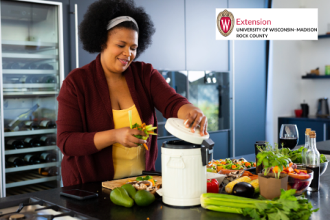 Woman composting food waste