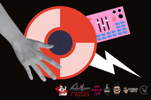 hand, record and lightning bolt icons