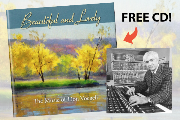 cd covery of Beautiful Lovely, the music of Don Voegeli, with a picture of don at a piano