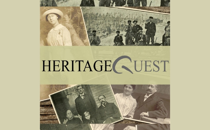 black and white historical photos of people and families with the words HeritageQuest