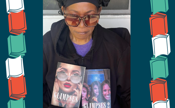 african american woman holding books wearing sunglasses