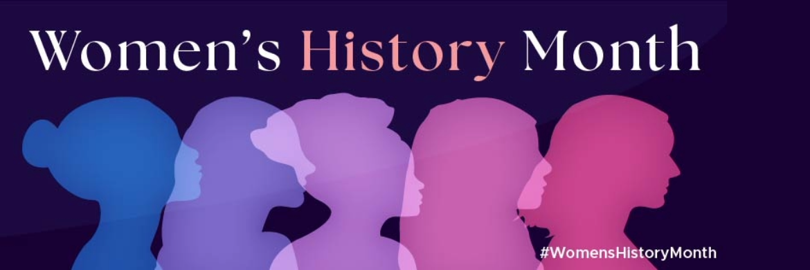 Women's History Month with outlines of women with various hairstyles #kanopy
